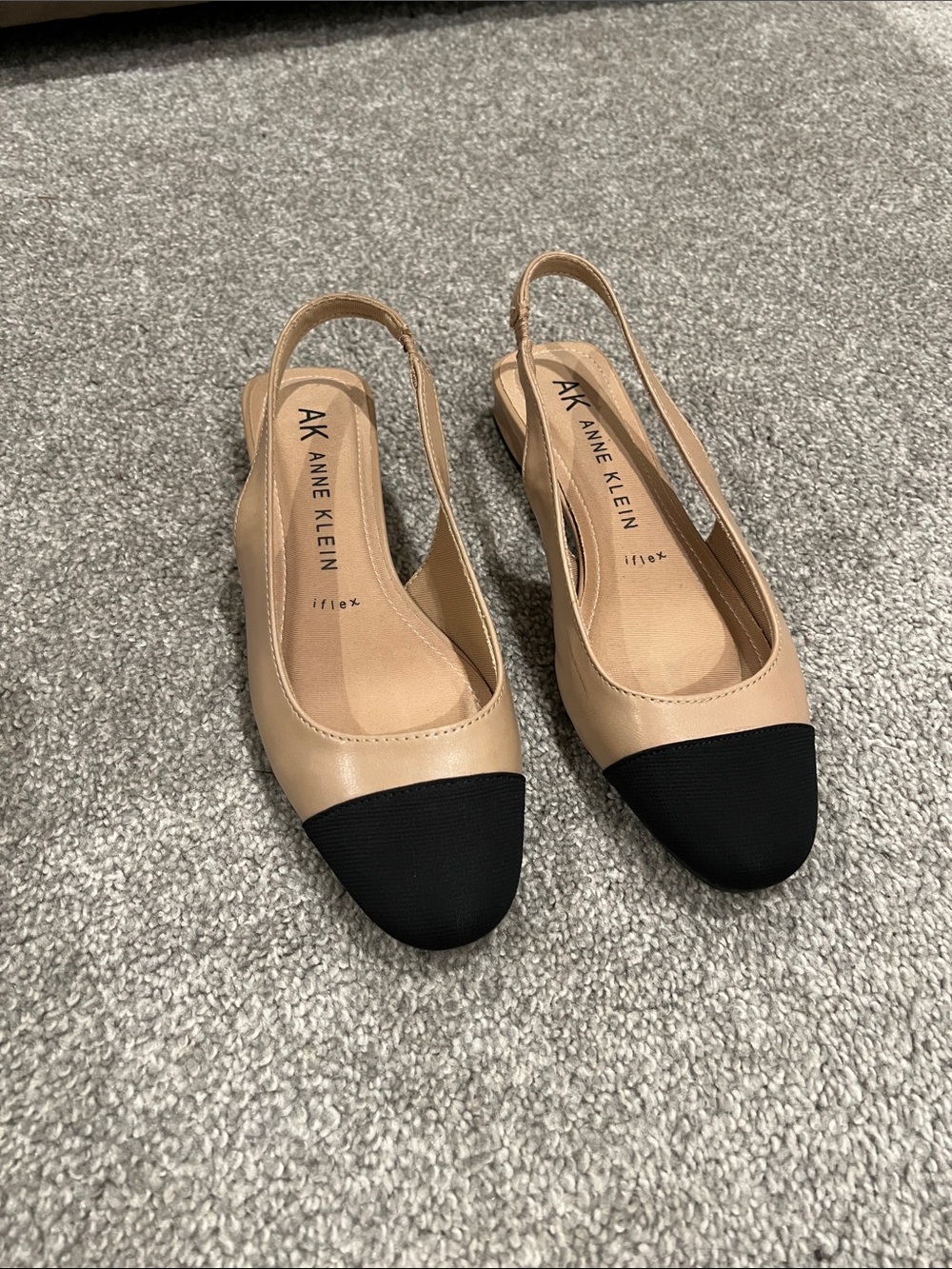 Anne Klein Nude Slingback Flats with Black Caps